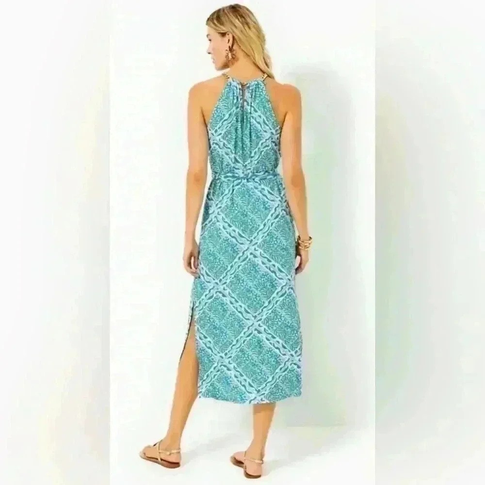EEUC Women’s Lilly Pulitzer Bingham Halter Midi Dress, Prism Blue Size Small - Picture 3 of 4
